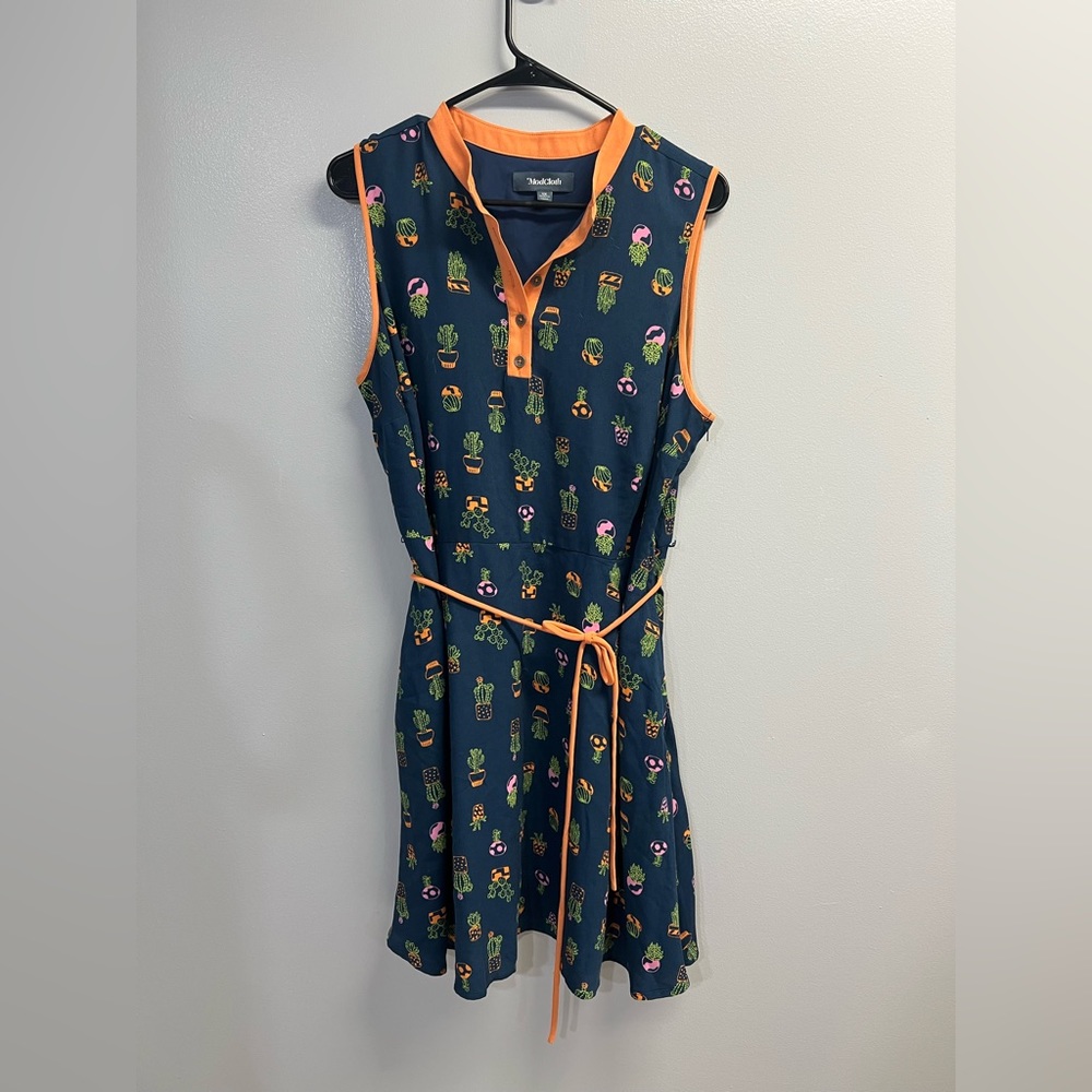 Modcloth Navy and Orange Floral Midi Dress